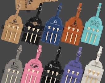 Engraved Golf Bag Tag with 3 Wooden Tees