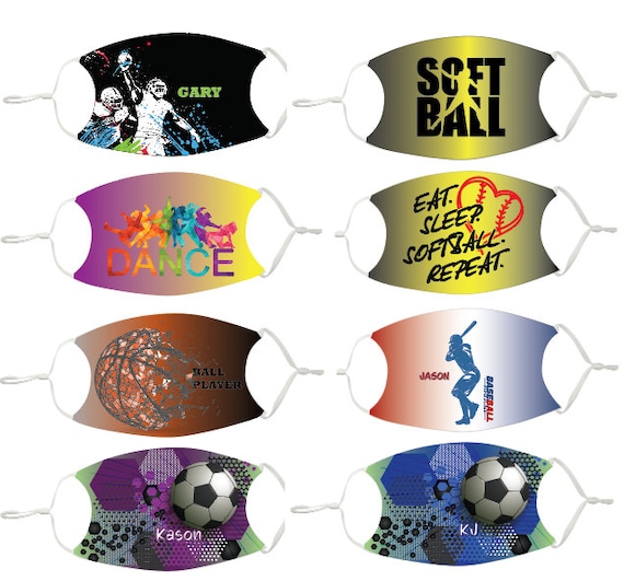 Sports or Dance Themed Cloth Face Masks (Personalized) W/ Two Filter Inserts & Nose Wire
