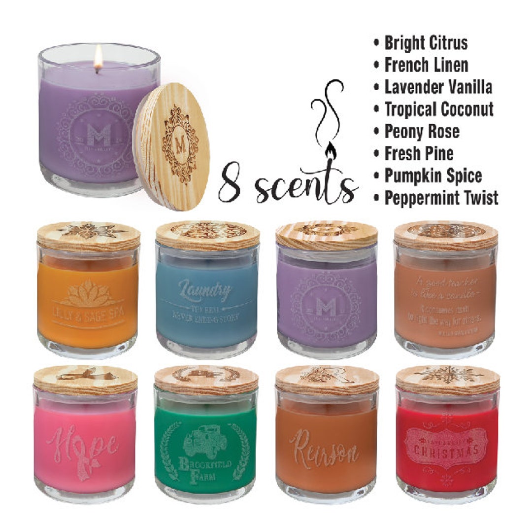 14 Oz. Scented Candle Engraved Glass Holder & Wood Lid - Etsy