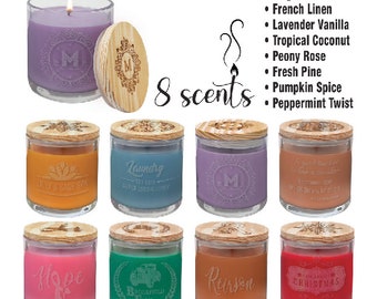 14 oz. Scented Candle Engraved Glass Holder & Wood Lid