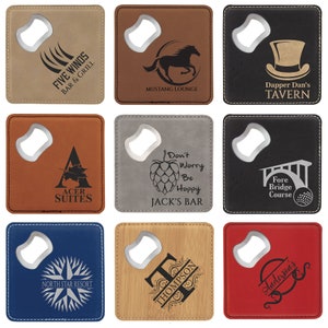 4&quot; x 4&quot; Engraved Leatherette Bottle Opener Coaster