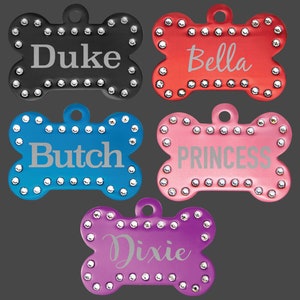 Engravable Aluminum Swarovski Bling Bone Pet ID Tag