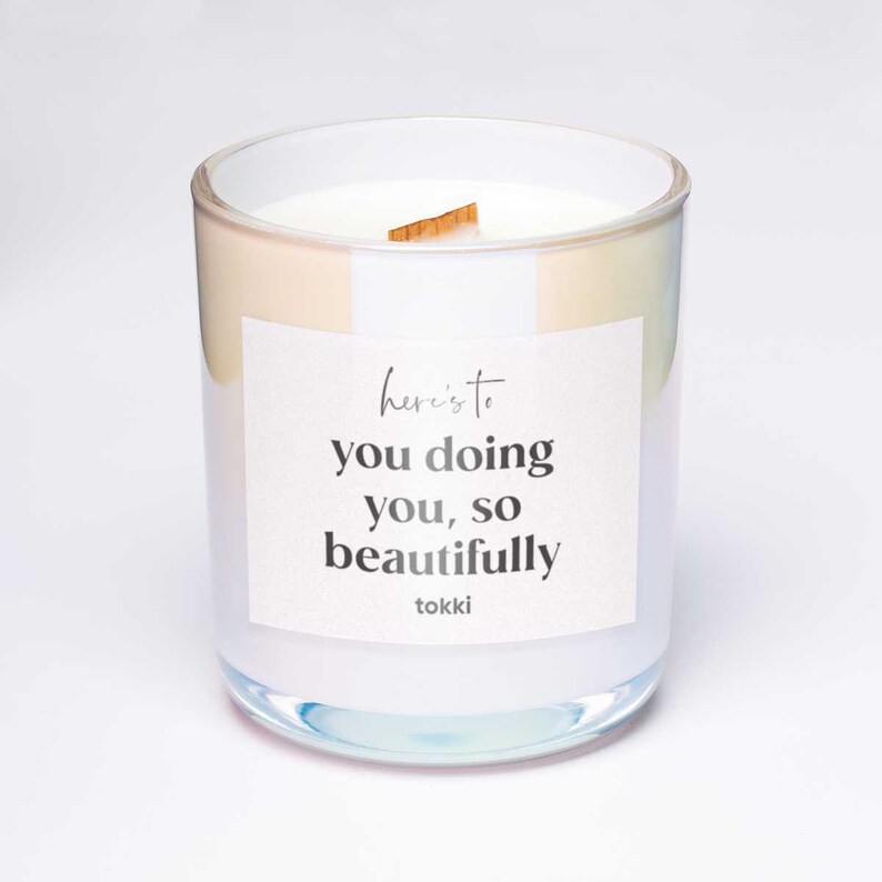So Beautifully Here/'s To You Doing You Eco-Friendly Virgin Coconut Soy 50 HR Burn Time Luxe Hand-Poured Candle Wooden Wick