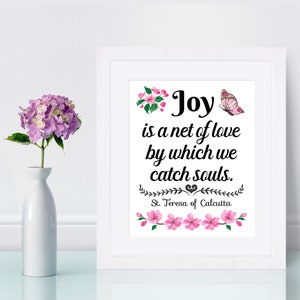 Mother Teresa Quote Print, Joy es una red de amor impresión de arte católico