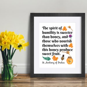 St. Anthony of Padua Quote Print, Spirit of Humility, Catholic art print