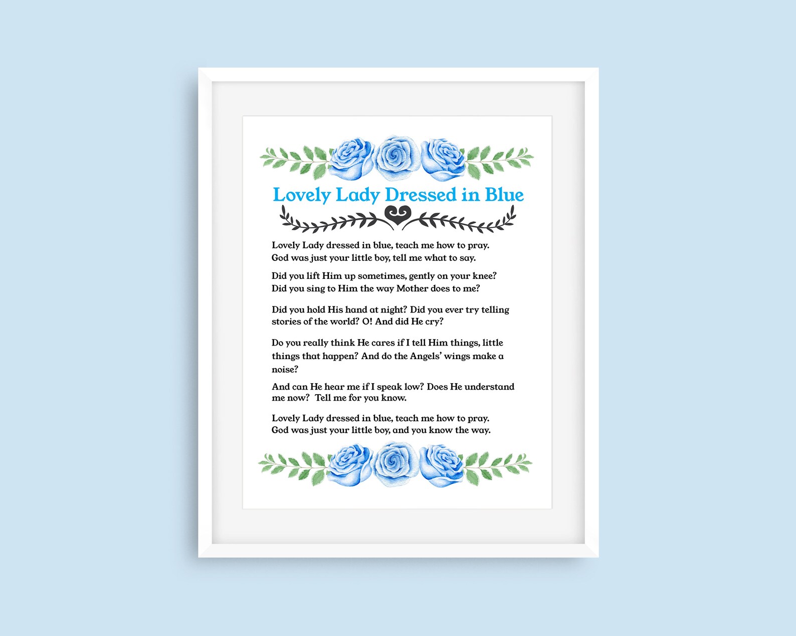 Lovely Lady Dressed in Blue, Children's Poem, Blessed Mother Print - Etsy