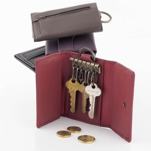 Unisex Genuine Full Grain Leather Key Holder Case 6 Keys Wallet
