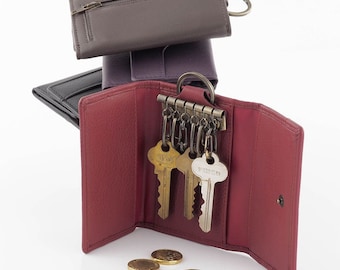 Unisex Genuine Full Grain Leather Key Holder Case 6 Keys Wallet