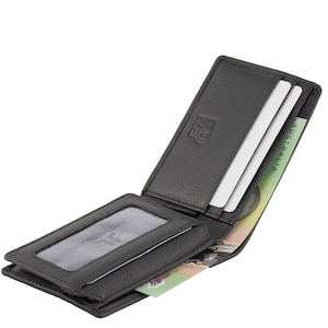 Men's Genuine Soft Leather RFID Small Slim 8 cards Wallet Black
