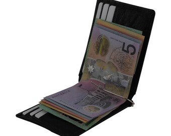 RFID Genuine Cowhide Leather Men Money Clip Wallet Black