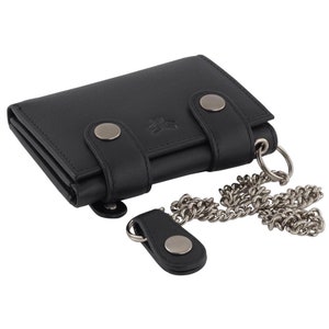 Tri-Fold Chain Biker's Genuine Soft Leather RFID Wallet