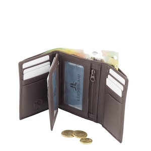 Men's Genuine Premium Soft Leather RFID 14 Cards Tri-Fold Wallet-Brown