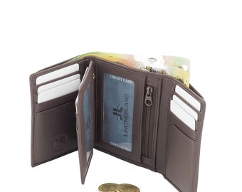 Men's Genuine Premium Soft Leather RFID 14 Cards Tri-Fold Wallet-Brown