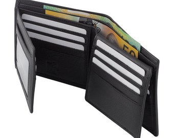 Men's Leather Wallet RFID Blocking Bifold Genuine Soft Leather 18 Cards Black