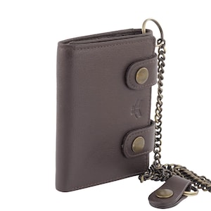 Tri-Fold Chain Biker's Genuine Soft Leather RFID Wallet-Brown