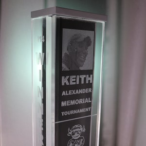 Heavy Etched Glass Trophy / Custom Memorial Trophy / Premium Optiwhite Trophy / Engraved Glass Award