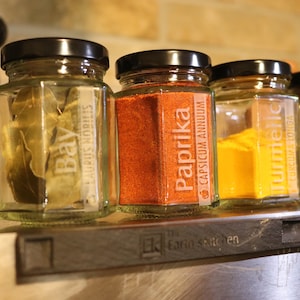 DIY Spice Kit | 10 Engraved Glass Spice Jars | Herb and Spice Jar Set | Custom Tea Jars | Pantry Labels | Hexagonal Spice Jars