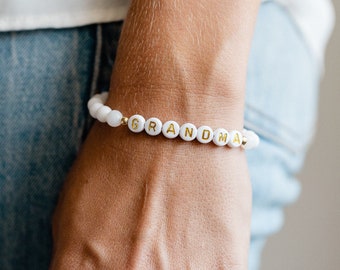 Personalized Grandma Bracelet: 14k Gold Filled Beaded Name Bracelet