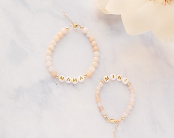 MAMA + MINI Set of 2 Bracelets ||  14k Gold Filled Beads & Clasp, Choose Your Color, Mother Daughter Bracelet, Gifts for Moms