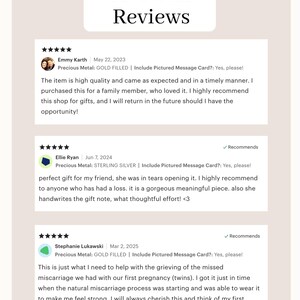 May include: A cream-colored graphic with the text "Five Star Reviews" at the top. Below are three customer reviews with star ratings, dates, and customer names. The reviews are about a shop's products.