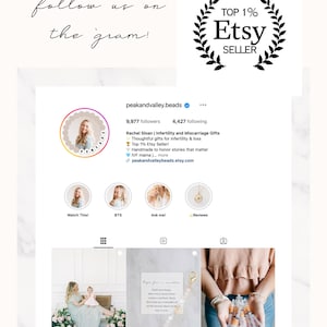 May include: A digital screenshot of the Instagram profile peakandvalley.beads, featuring a profile picture, follower count, and bio text. The page includes highlights labeled Watch This, BTS, Ask me, and Reviews, with a grid of three images below.