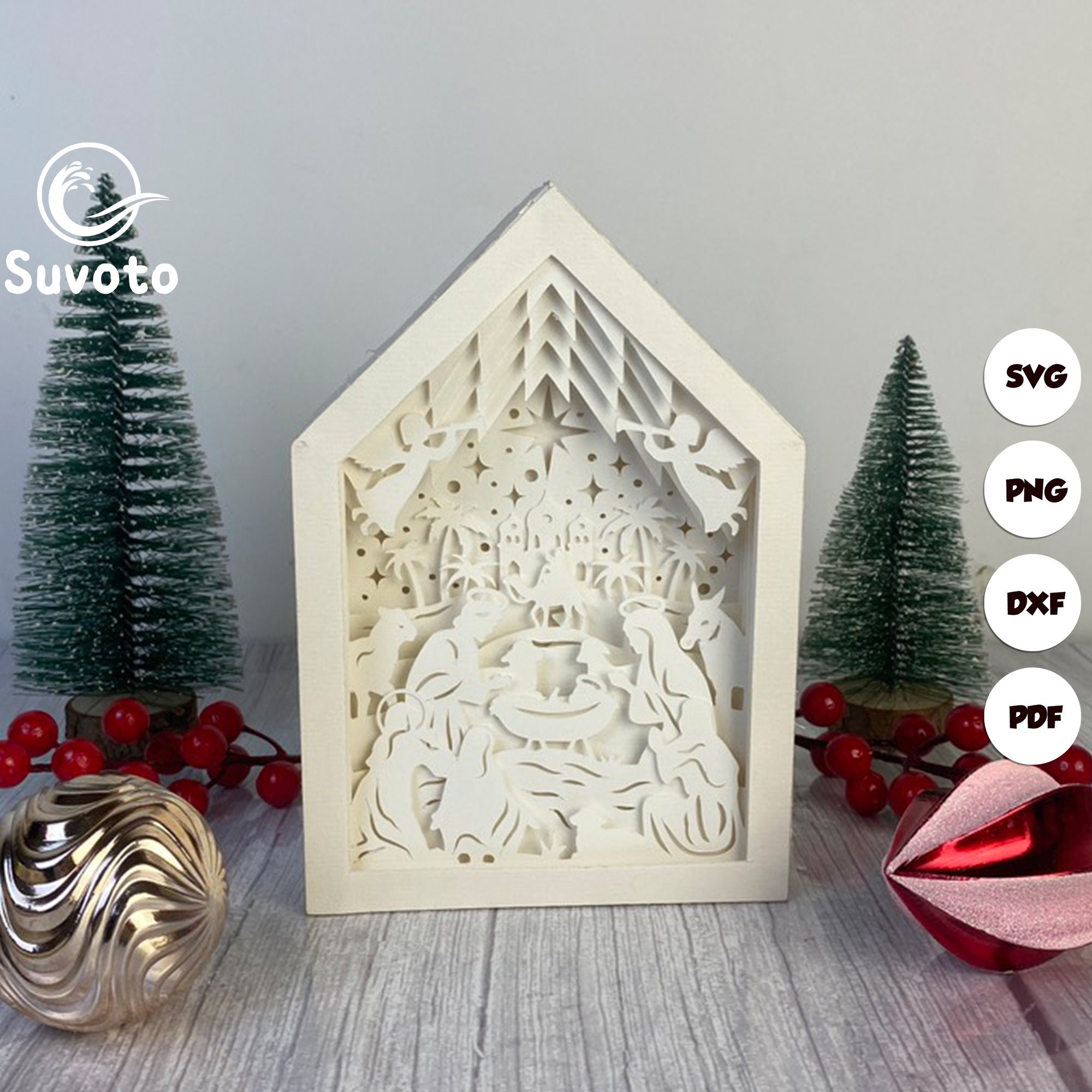 Christmas Nativity House Box Files Paper Cut Light Box Etsy