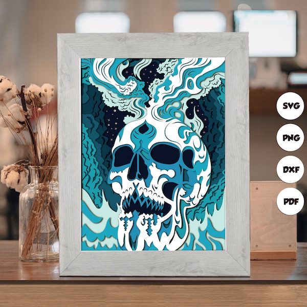 Skull Shadow Box Files, Paper Cut Light Box Template Files, 3D Papercut Light Box SVG File DIY, Shadow Box Paper Cut 3