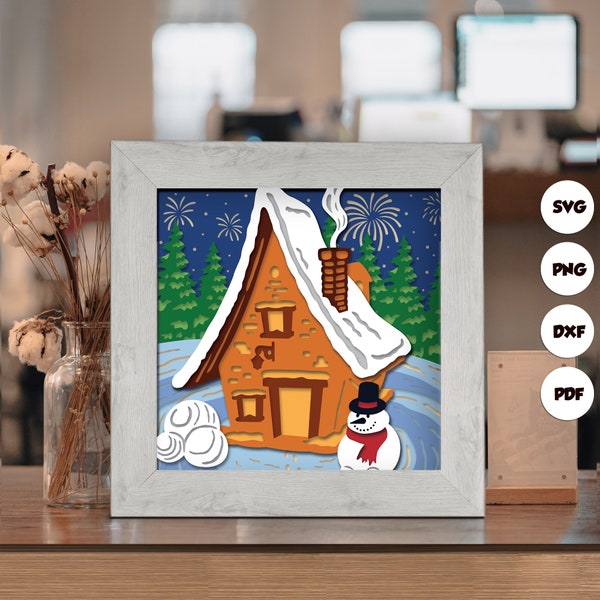 Christmas Snowman Shadow Box Files, Paper Cut Light Box Template Files, 3D Papercut Light Box SVG File DIY, Shadow Box Paper Cut 6