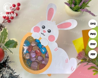 Easter Candy Box Files, Eater Gift Paper Cut Light Box Template Files, 3D Papercut Easter SVG File DIY, Rabbit Paper Cut SVG 1