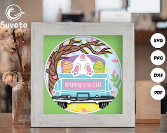 Easter Truck Shadow Box Files, Paper Cut Light Box Template Files, 3D Easter Shadow Box SVG File DIY, Shadow Box Paper Cut SVG