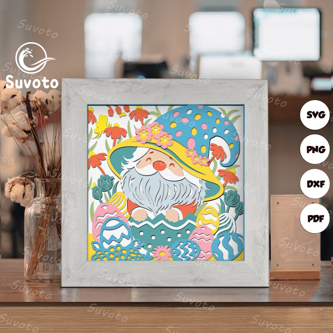 Gnome and Easter Eggs Shadow Box Files, Paper Cut Light Box Template ...