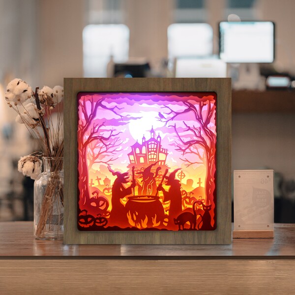 Halloween Shadow Box Files, Cutting Cricut, Paper Cut Light Box Template Files, 3D Papercut Light Box SVG File DIY, Shadow Box Paper Cut 11