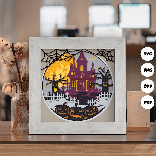 Halloween Shadow Box Files, Paper Cut Light Box Template Files, 3D Papercut Light Box SVG File DIY, Shadow Box Paper Cut 31