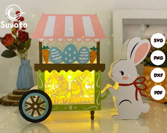 Gnome Easter Cart Box Files, Paper Cut Light Box Template Files, 3D Papercut Easter Cart Box SVG File DIY, Easter Lantern Paper Cut Svg