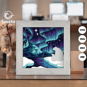Aurora Borealis Shadow Box Files, Paper Cut Light Box Template Files, 3D Papercut Light Box SVG File DIY, Shadow Box Paper Cut 4