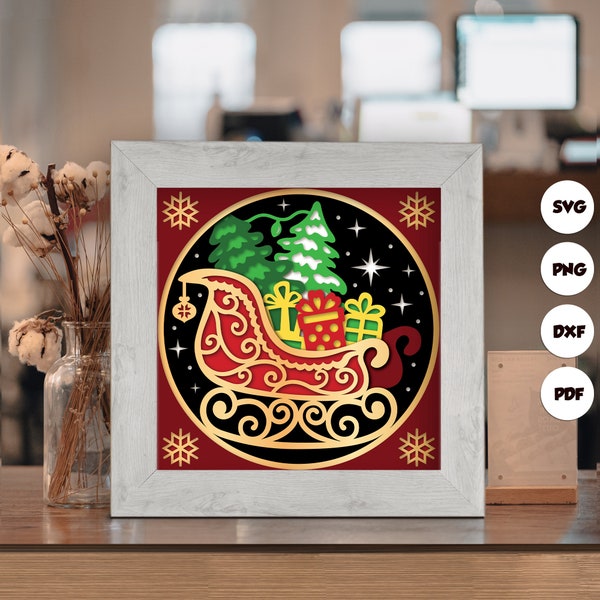 Christmas Sleigh Shadow Box Files, Paper Cut Light Box Template Files, 3D Papercut Light Box SVG File DIY, Shadow Box Paper Cut Christmas Sleigh Shadow Box Files, Paper Cut Light Box Template Files, 3D Papercut Light Box SVG File DIY, Shadow Box Paper Cut