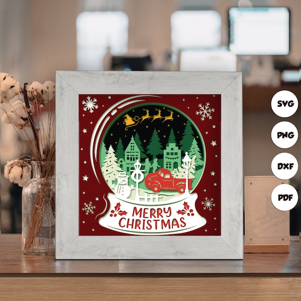 Christmas Snowball Shadow Box Files, Paper Cut Light Box Template Files, 3D Papercut Light Box SVG File DIY, Shadow Box Paper Cut 4