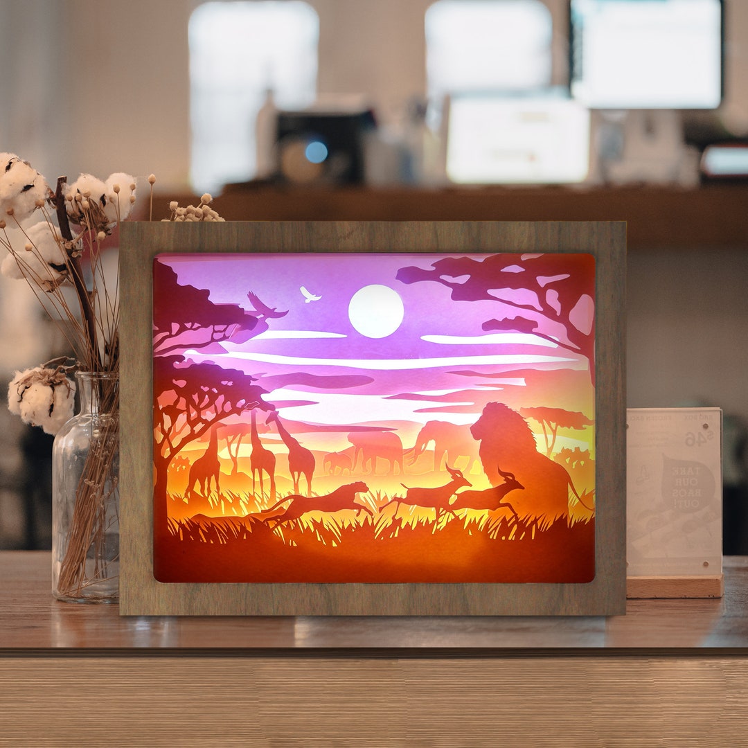 Africa Landscape Shadow Box, Cutting Cricut, Paper Cut Light Box ...