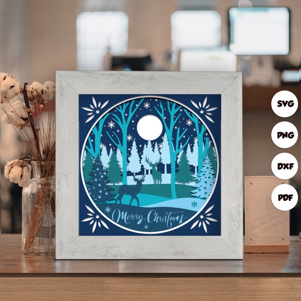 Merry Christmas Deer Shadow Box Files, Paper Cut Light Box Template Files, 3D Papercut Light Box SVG File DIY, Shadow Box Paper Cut 2 Merry Christmas Deer Shadow Box Files, Paper Cut Light Box Template Files, 3D Papercut Light Box SVG File DIY, Shadow Box Paper Cut 2