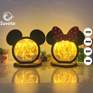 Confezione da 2 file di scatole di Topolino, file di modelli di scatole luminose tagliate in carta, file SVG fai da te di scatole di Topolino tagliate in carta 3D, scatola di Topolino tagliata in carta