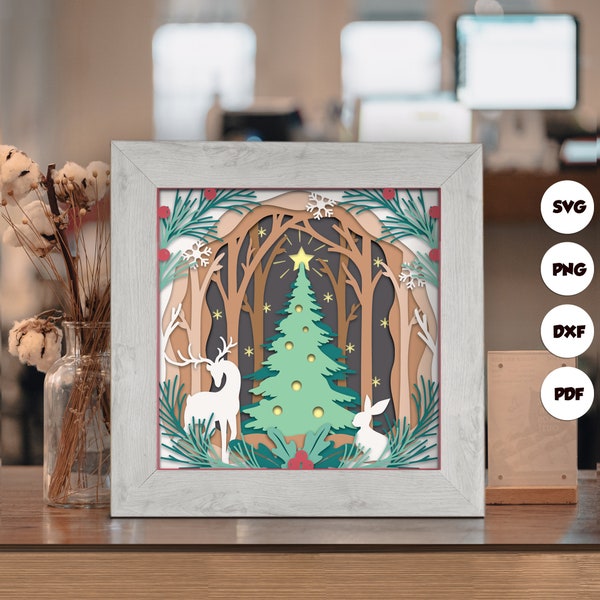 Christmas Tree In Forest Shadow Box Files, Paper Cut Light Box Template Files, 3D Papercut Light Box SVG File DIY, Shadow Box Paper Cut Christmas Tree In Forest Shadow Box Files, Paper Cut Light Box Template Files, 3D Papercut Light Box SVG File DIY, Shadow Box Paper Cut