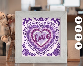 Heart Mandala 2 Shadow Box Files, Paper Cut Light Box Template Files, 3D Papercut Light Box SVG File DIY, Shadow Box Paper Cut