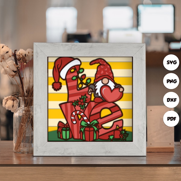 Christmas Gnome Love Shadow Box Files, Paper Cut Light Box Template Files, 3D Papercut Light Box SVG File DIY, Shadow Box Paper Cut Christmas Gnome Love Shadow Box Files, Paper Cut Light Box Template Files, 3D Papercut Light Box SVG File DIY, Shadow Box Paper Cut