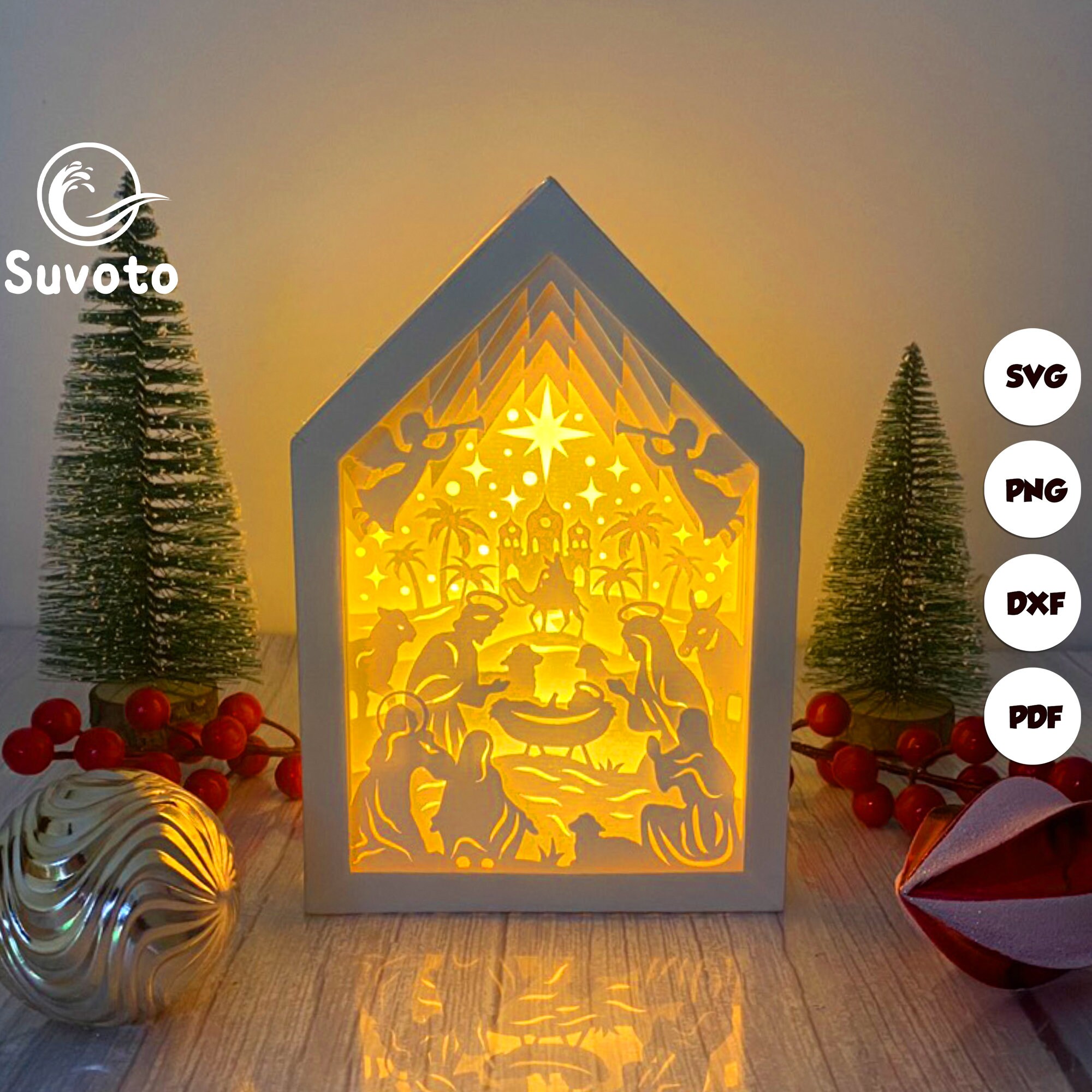 Christmas Nativity House Box Files Paper Cut Light Box Etsy