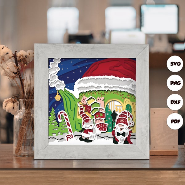 Christmas Gnome Shadow Box Files, Paper Cut Light Box Template Files, 3D Papercut Light Box SVG File DIY, Shadow Box Paper Cut 9 Christmas Gnome Shadow Box Files, Paper Cut Light Box Template Files, 3D Papercut Light Box SVG File DIY, Shadow Box Paper Cut 9