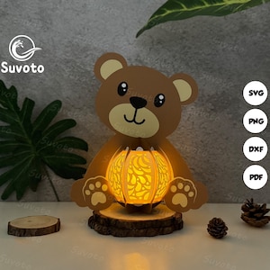 File di Lantern Bear, file di modelli di scatole luminose tagliate in carta, file SVG fai da te di Lantern Bear in carta tagliata in 3D, Lantern Bear in carta tagliata