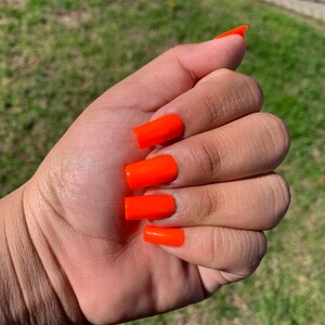 Coral Long Square Press On Nails Neon Orange Temporary Fake Etsy Uk