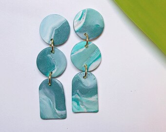 Polymer Clay Dangle Earring Aqua Skipping Stone