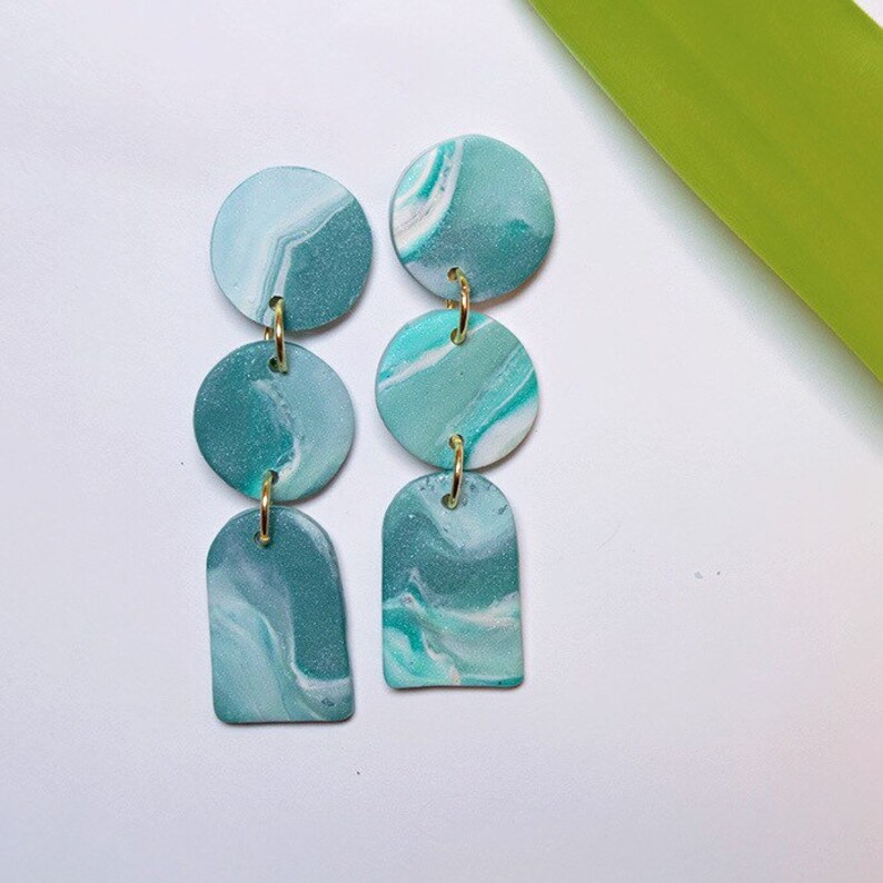 Polymer Clay Dangle Earring Aqua Skipping Stone