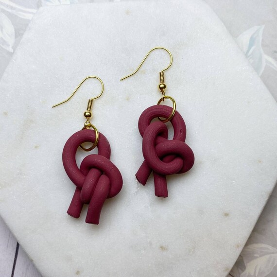 Maroon Knots Polymer Clay Earrings Original Handmade Etsy